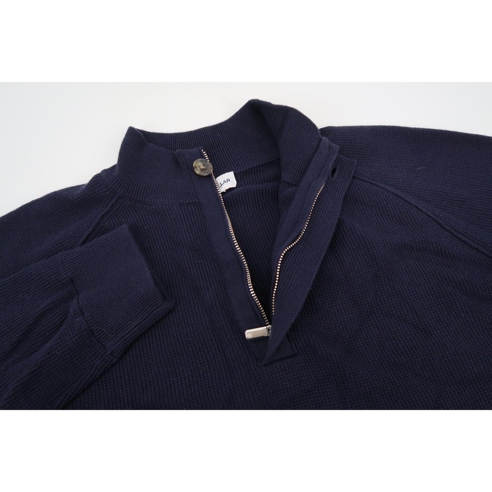 Peter Millar Mens Medium Davenport Basketweave 1/4 Zip Sweater Wool‎ Navy
